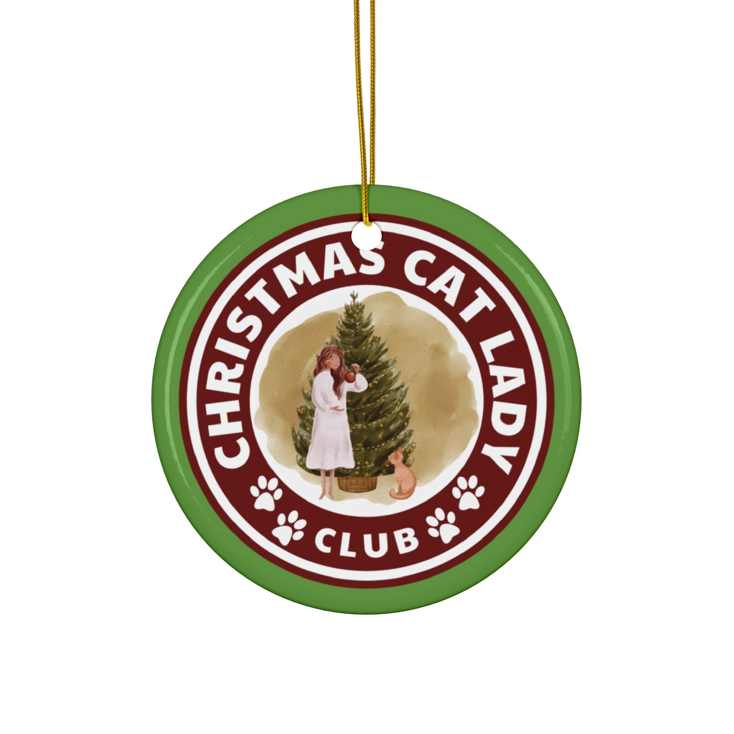 Christmas Cat Lady Club Ceramic Ornament, 2-Side Print
