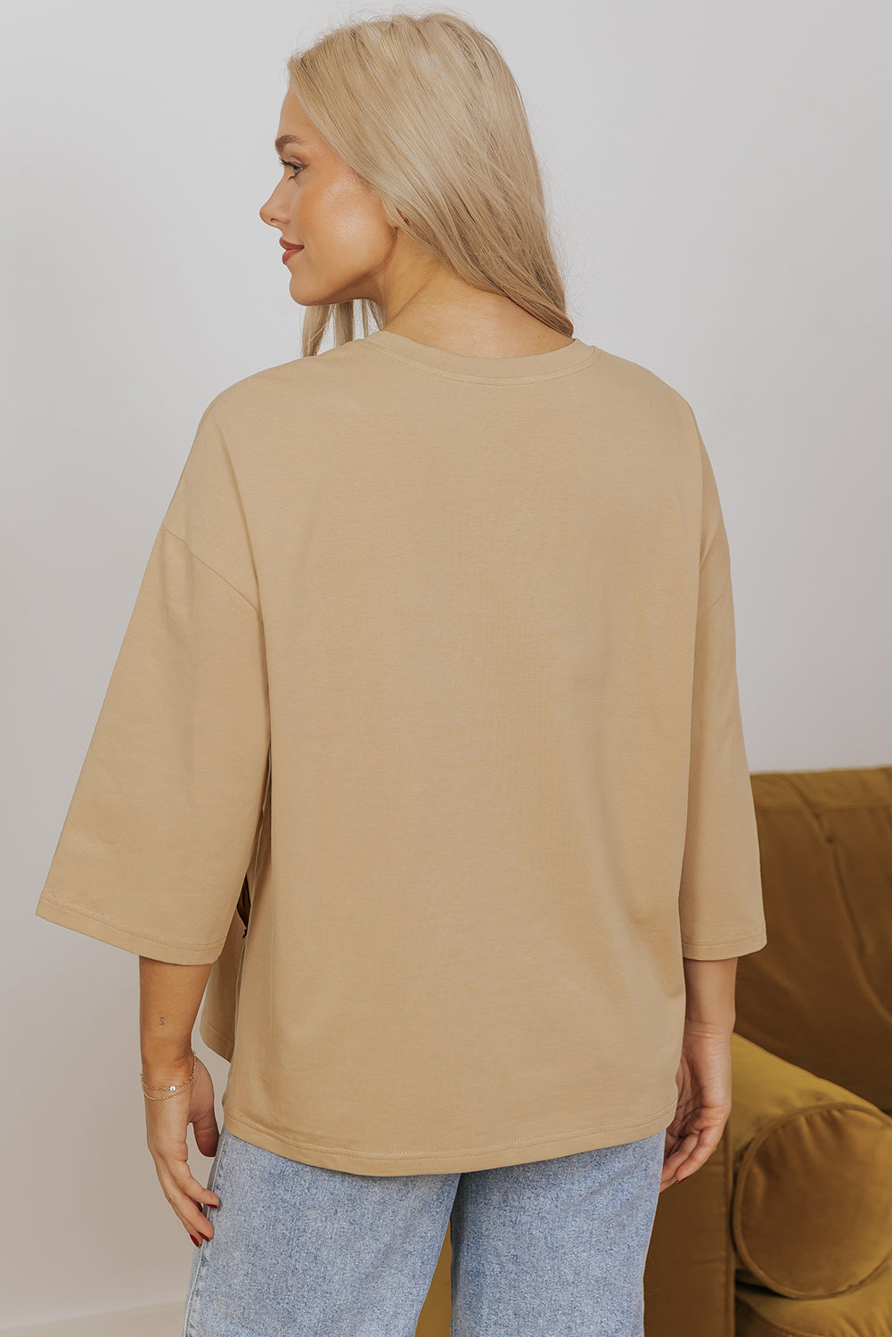 Camel Floral Star Patchwork 3/4 Long Sleeve Top Aaria Tees
