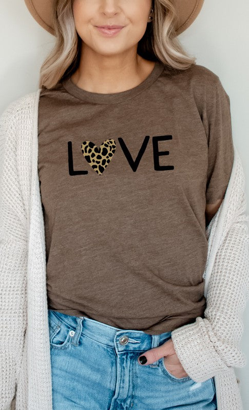 Love Leopard Print Heart PLUS SIZE Graphic Tee - Aaria Tees