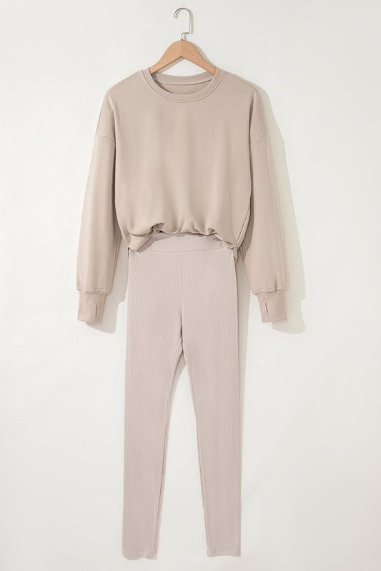Solid Side Slit Sweatshirt and Leggings Set