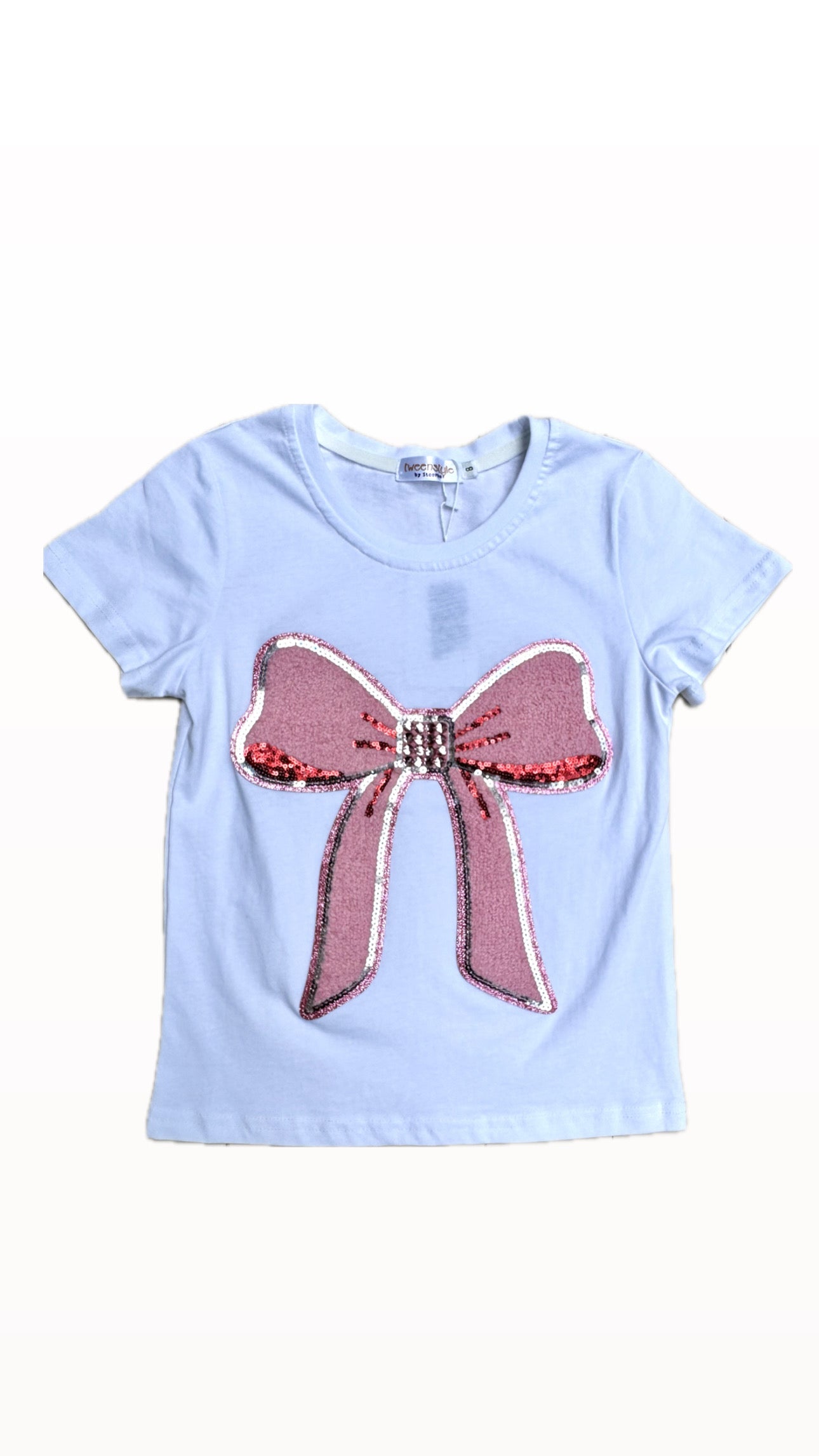 Big Chenille Bow with Rhinestones Short Sleeve Tee
