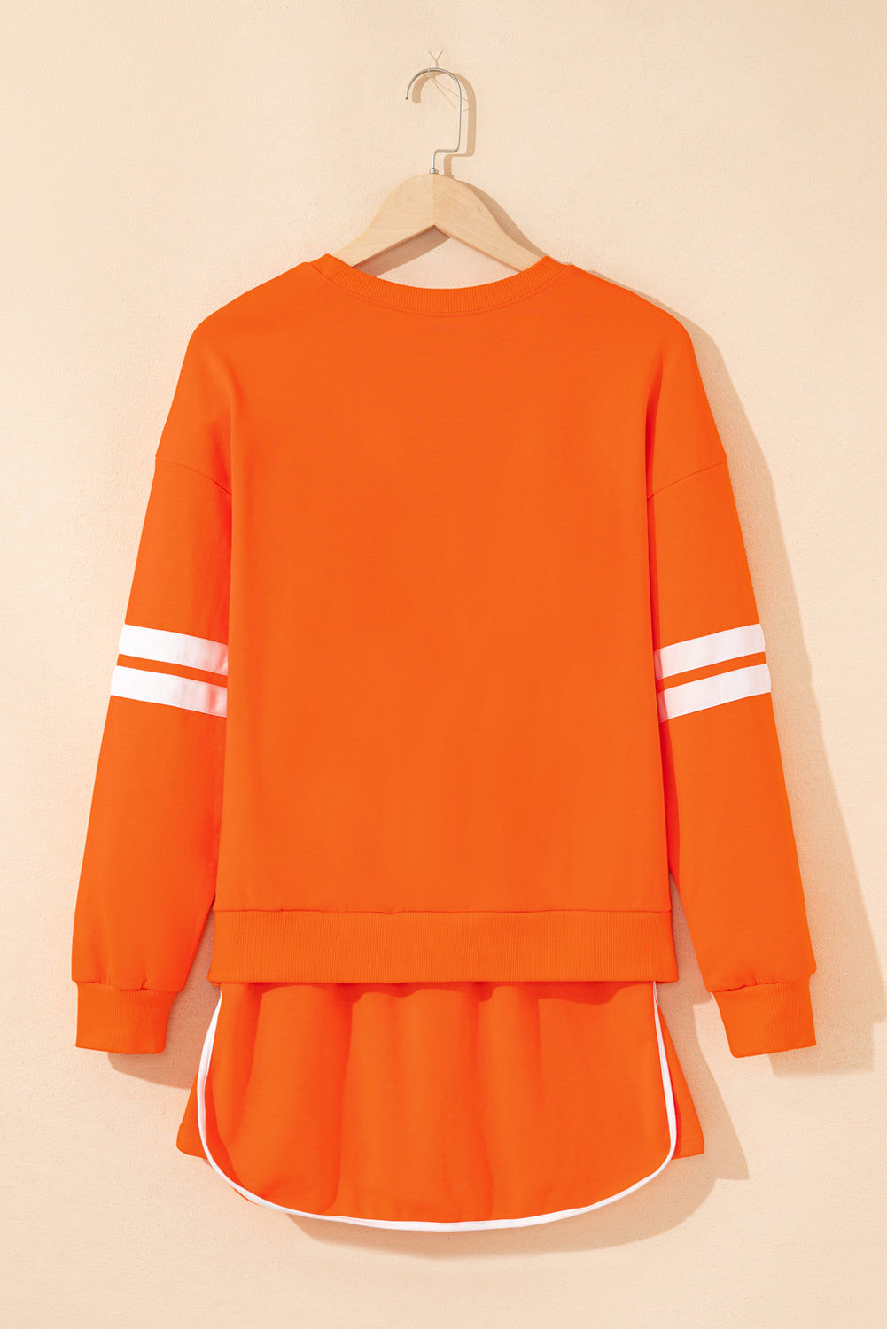 Fiery Red Varsity Stripe Detail Drop Shoulder Pullover Mini Skirt Set