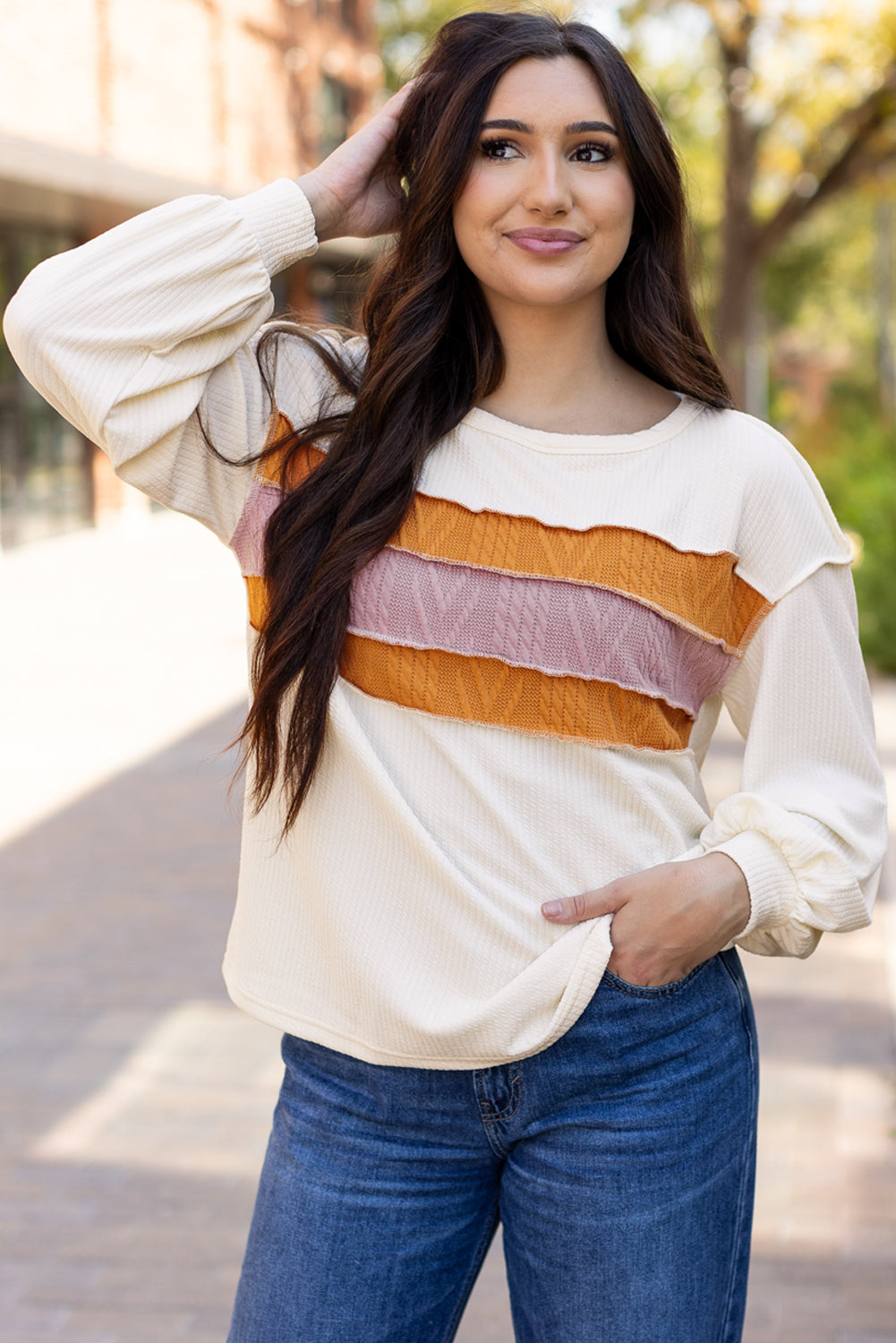 Ember Exposed Seam Knit Patchwork Top - Aaria Tees Aaria Tees