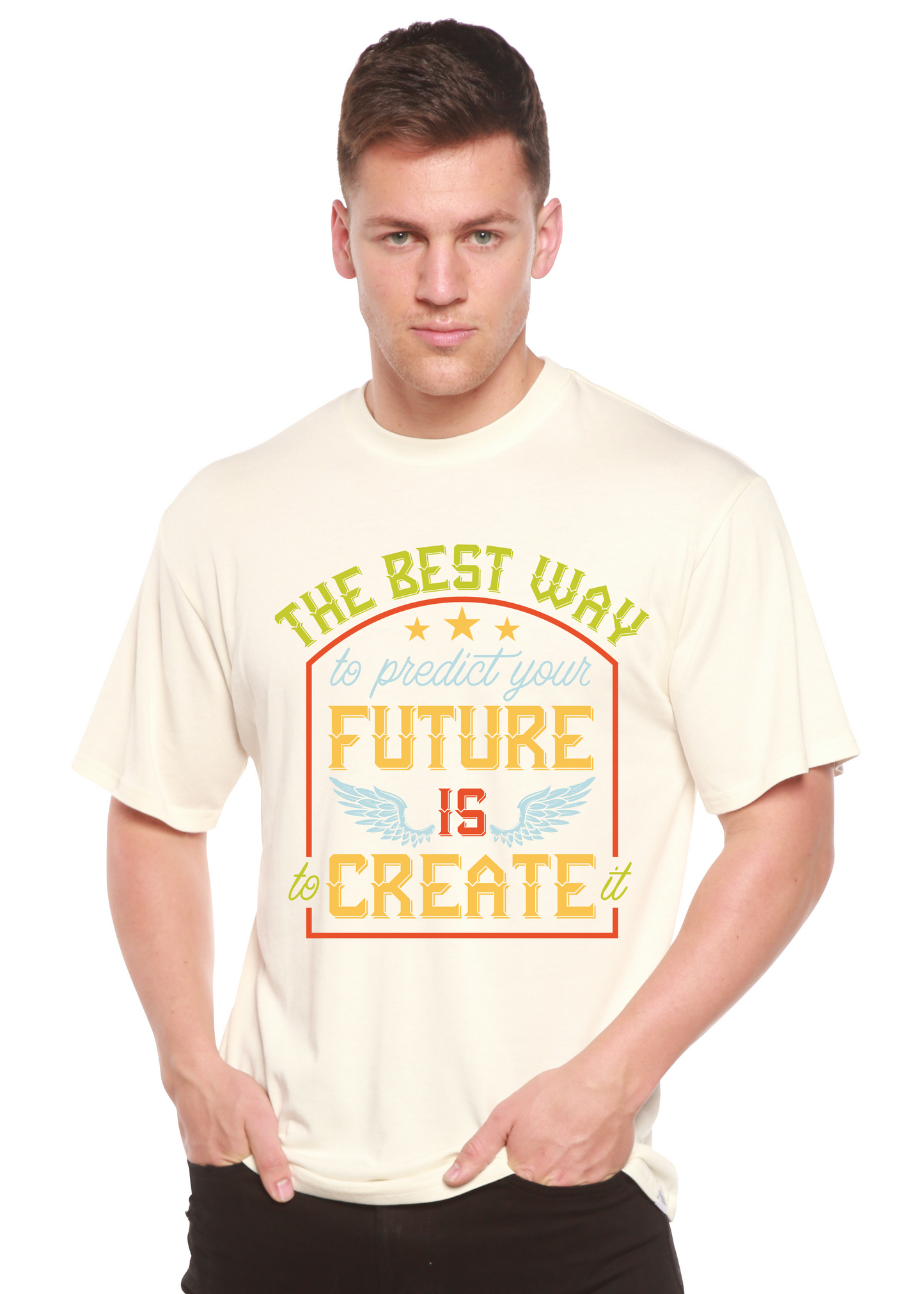 Feture is Create Spun Bamboo® Men's Bamboo Viscose/Organic Cotton Short Sleeve Graphic T-Shirt