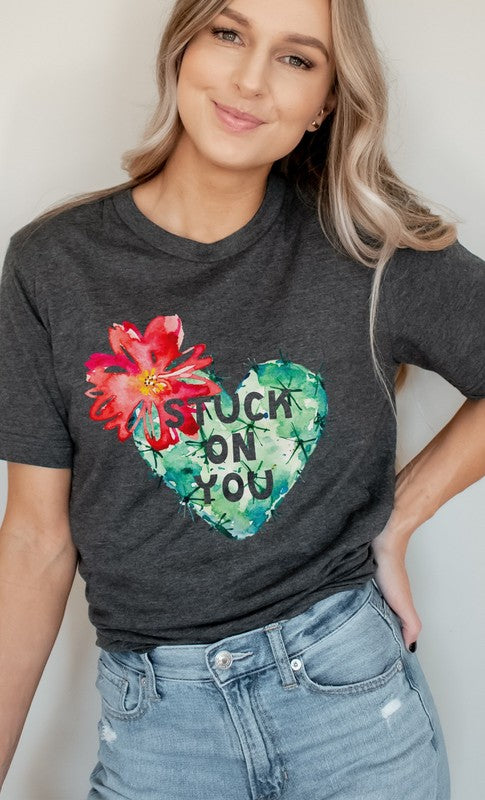 Blooming Cactus Stuck on You PLUS SIZE Graphic Tee - Aaria Tees