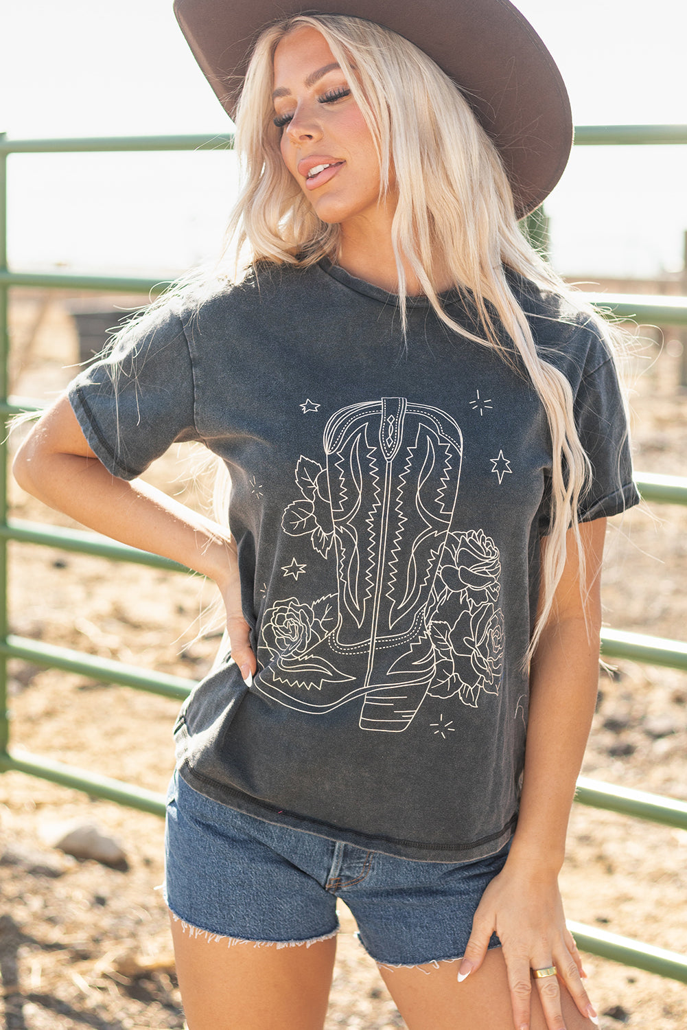 High-Rise Western Cowboy Boots Graphic Tee - Aaria Tees