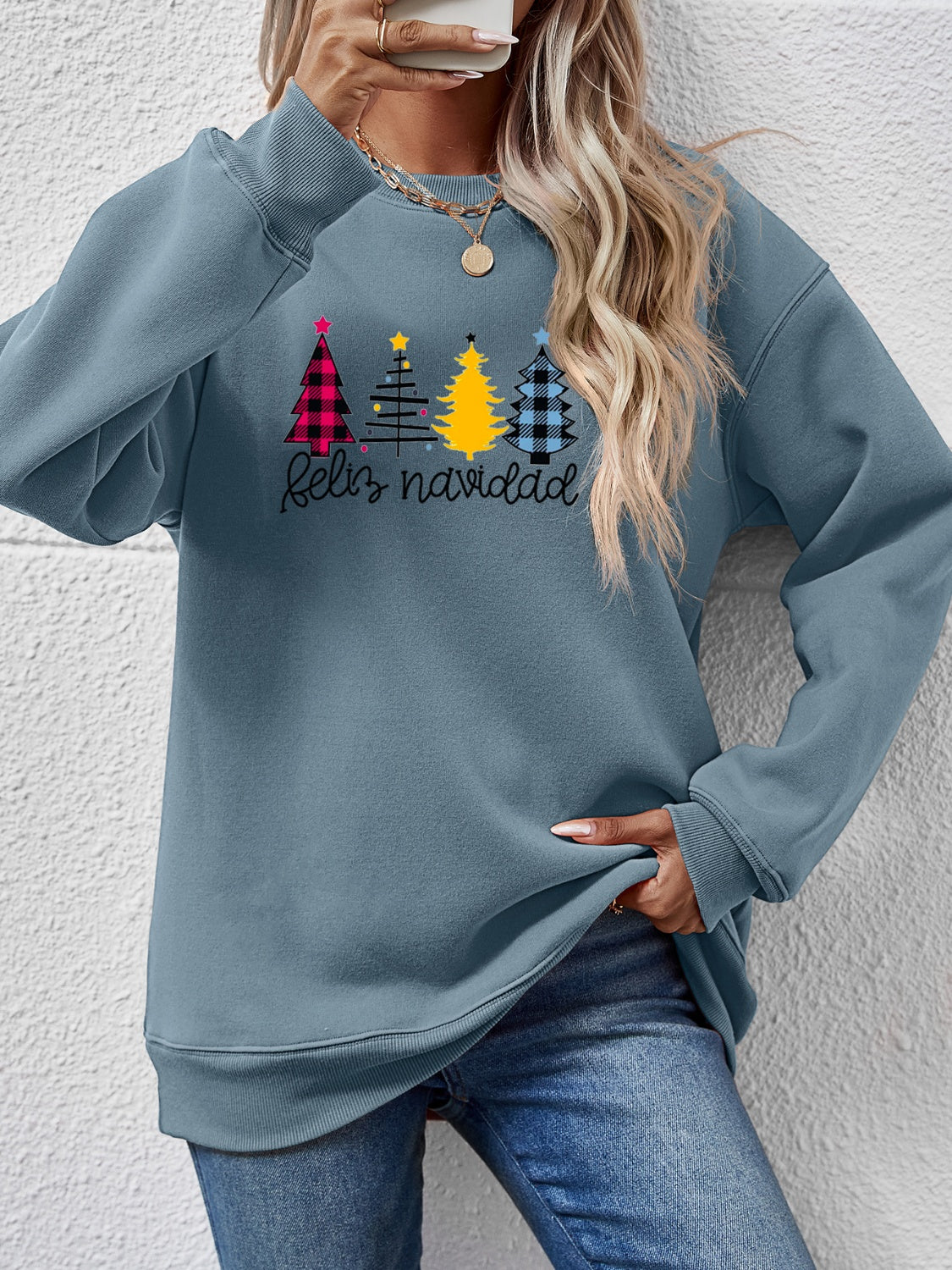 Round Neck Graphic Long Sleeve Sweatshirt - Aaria Tees Aaria Tees