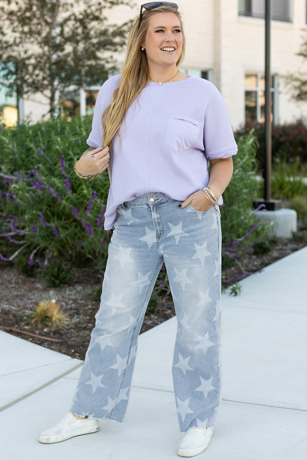 Beau Blue High Waist Star Pattern Plus Size Jeans Aaria Tees