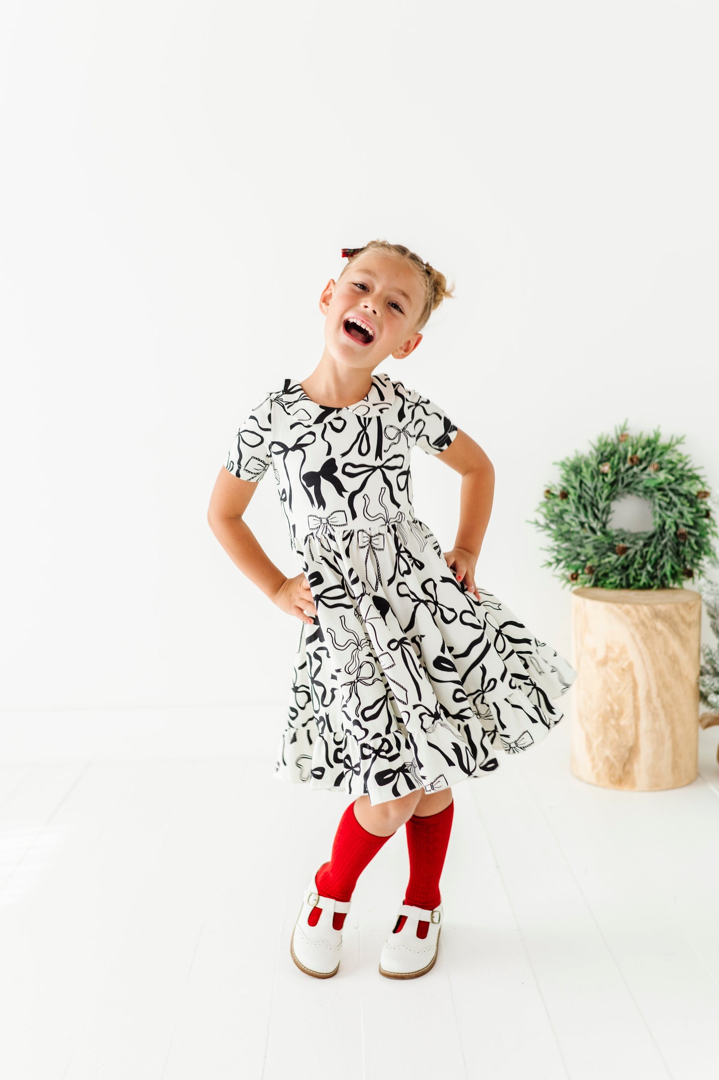 Cream Preppy Bow | Collard Twirl Dress