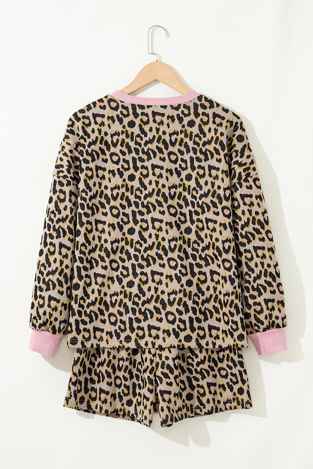 Leopard Contrast Edge Pullover and Shorts Set