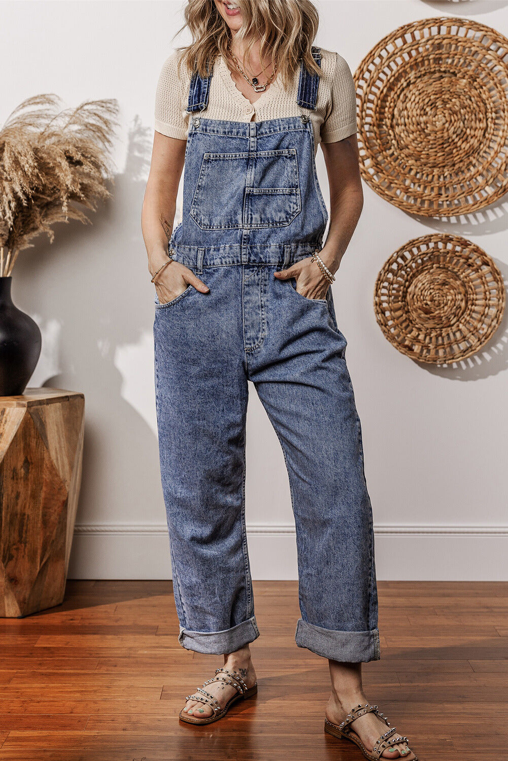 Piper Denim Straight Leg Jumpsuit with Pockets - Aaria Tees
