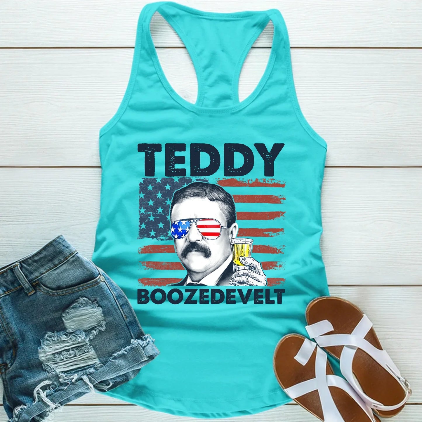 Teddy Boozedevelt Unisex Tank Top – Funny Patriotic Party Tee