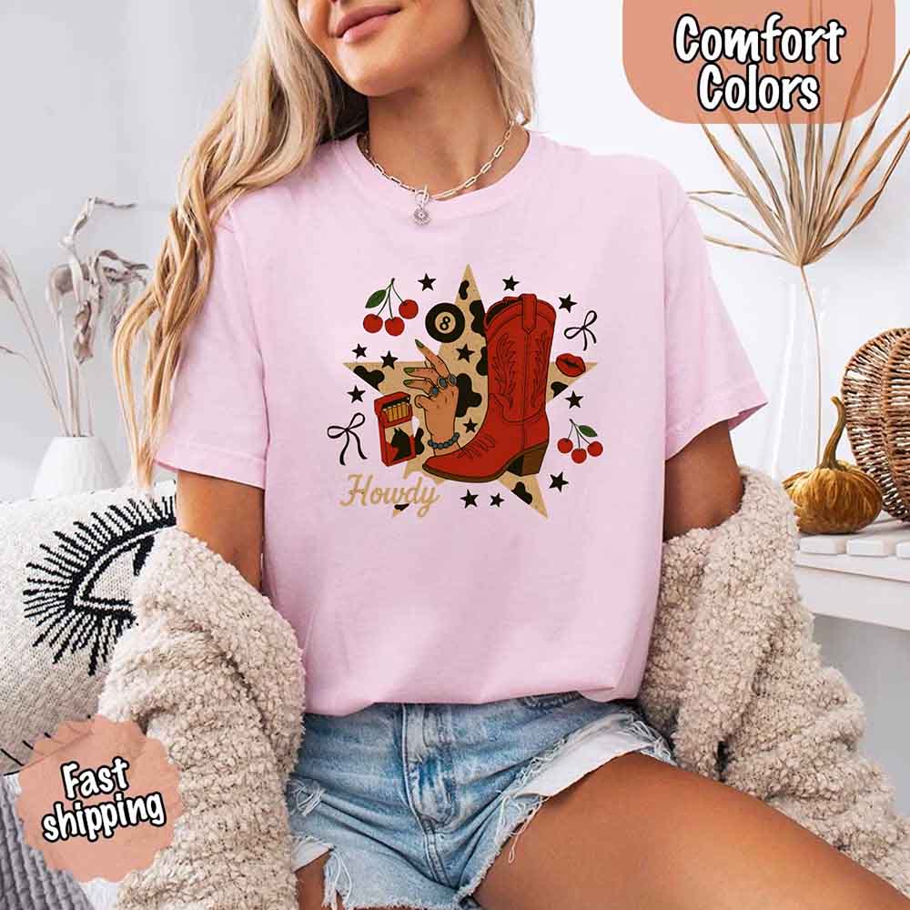 Howdy Cowgirl Star Collage Color Comfort Shirt