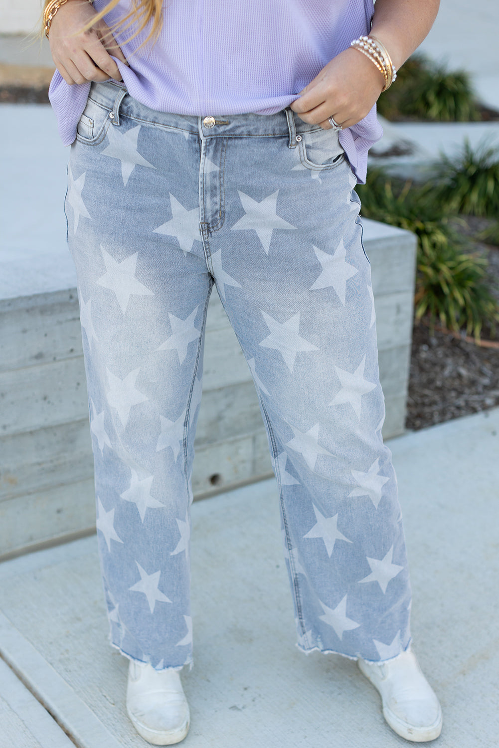 Beau Blue High Waist Star Pattern Plus Size Jeans Aaria Tees