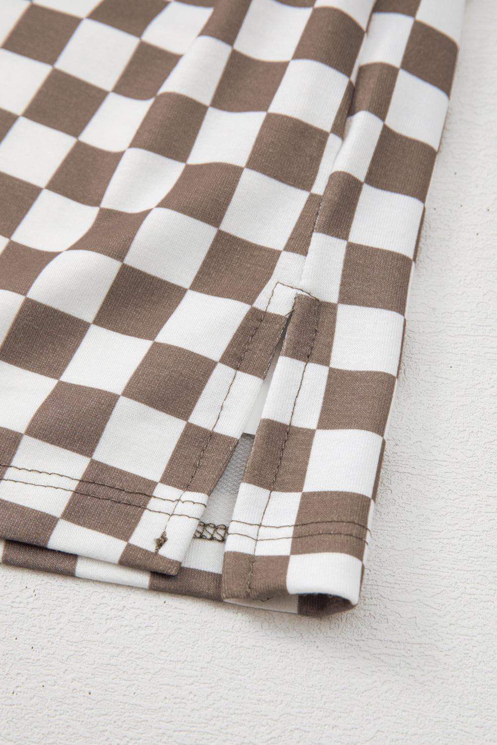 Brown Checkered Top and Short Casual 2pcs Set Aaria Tees