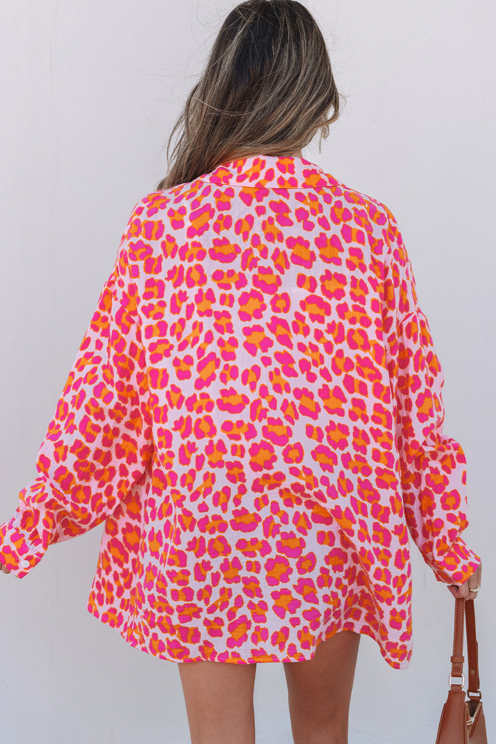 Rose Leopard Printed Button Up Loose Shirt - Aaria Tees