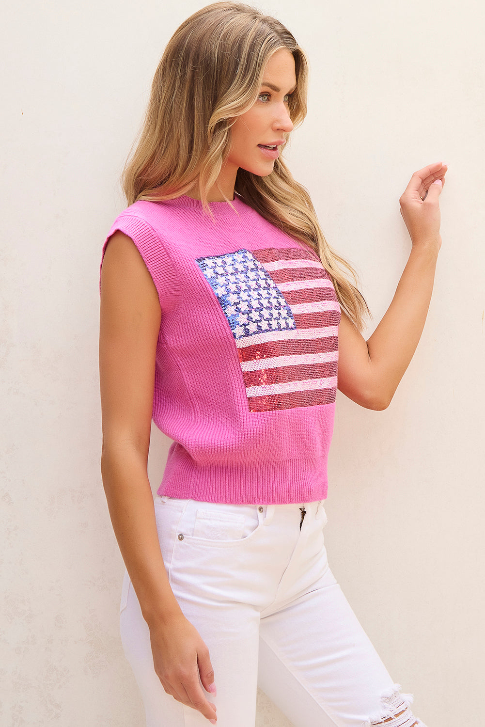 Bluing Sparkling American Flag Knitted Vest