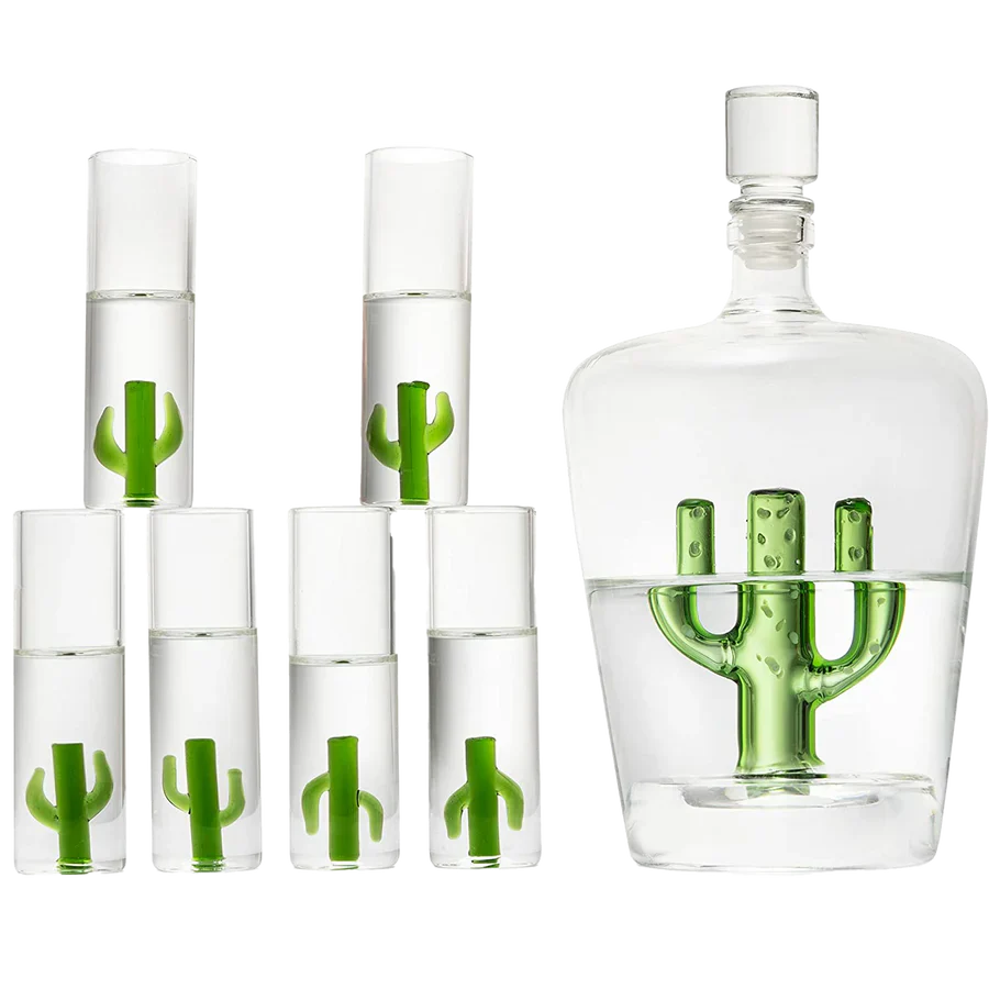 Cactus Decanter with 6 Cactus Shot Glasses Set