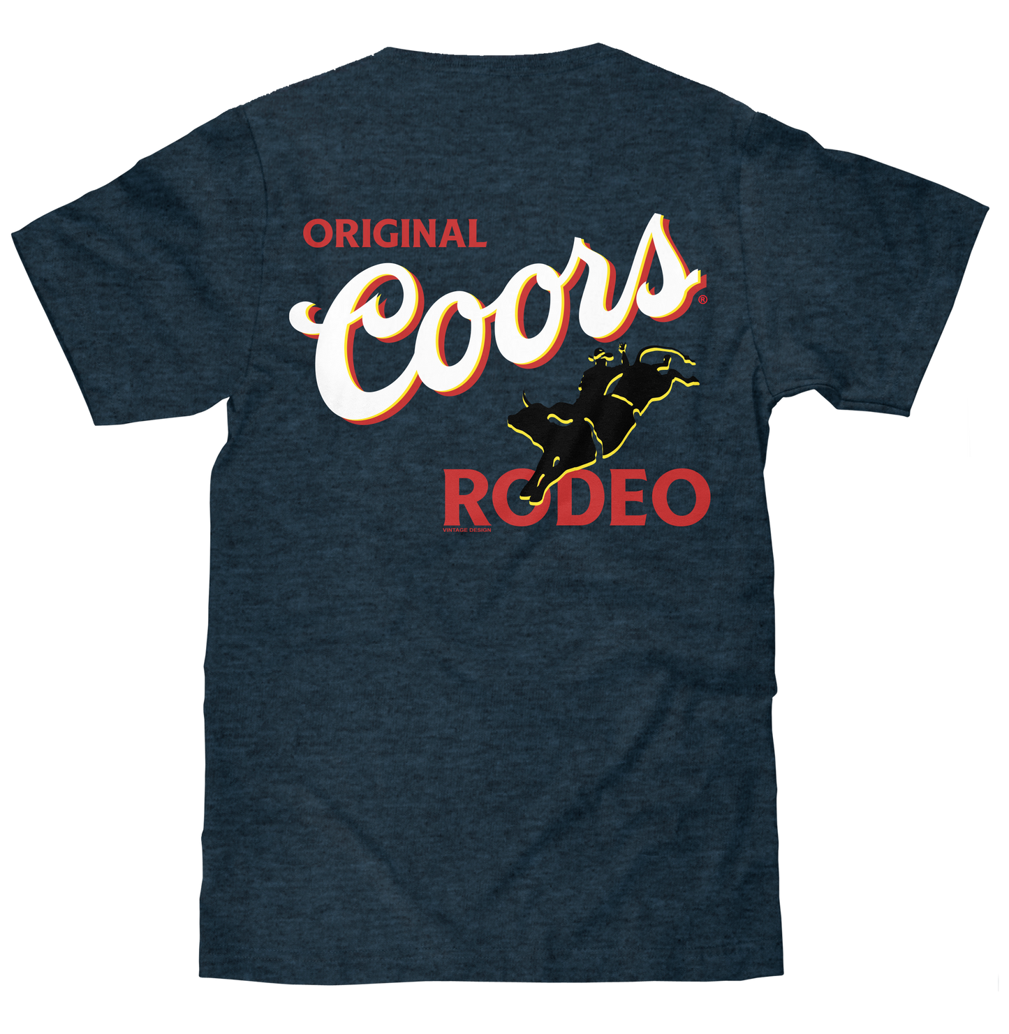 Original Coors Rodeo Cowboy Front and Back Print T-Shirt - Denim Black Heather