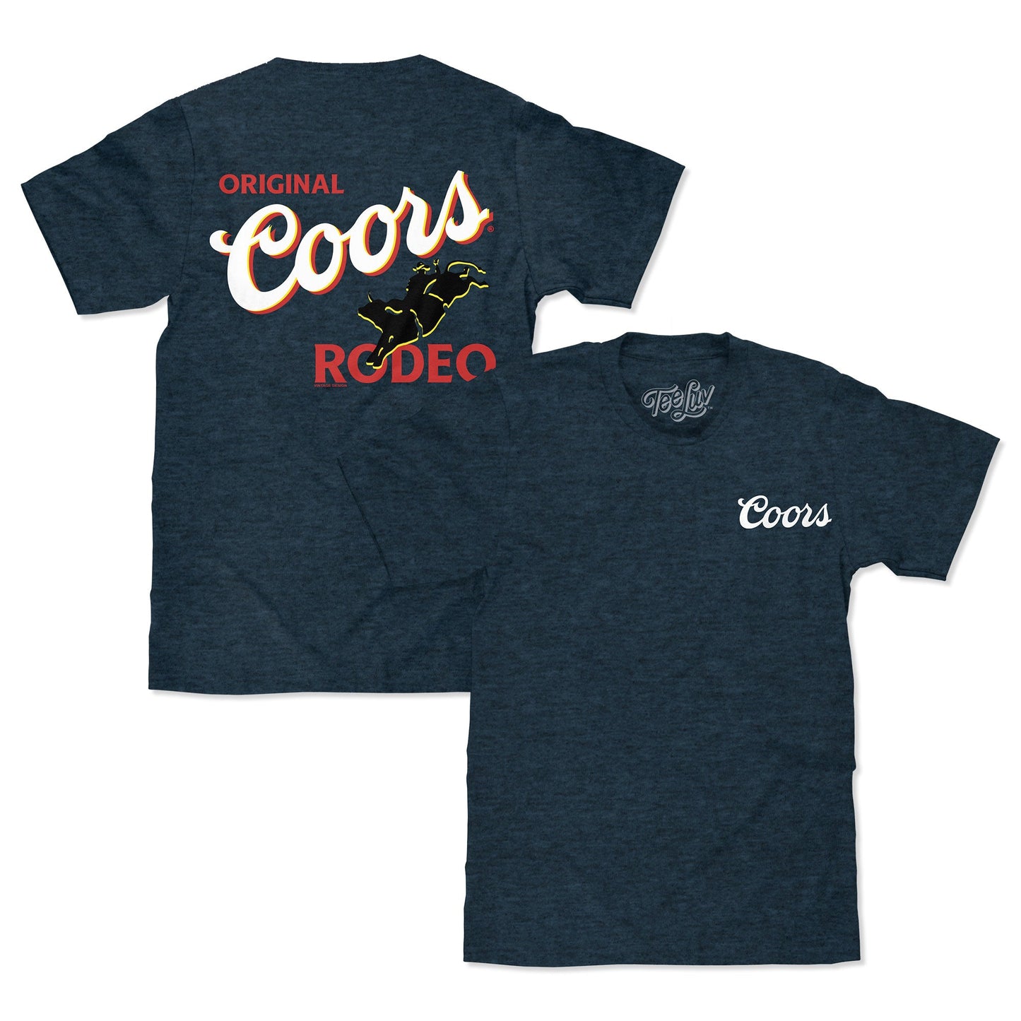 Original Coors Rodeo Cowboy Front and Back Print T-Shirt - Denim Black Heather