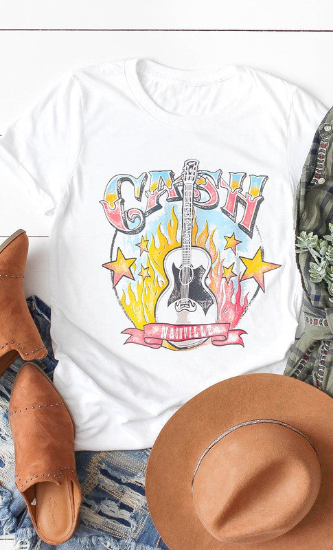 Retro Cash Nashville Guitar Graphic Tee - Aaria Tees Aaria Tees