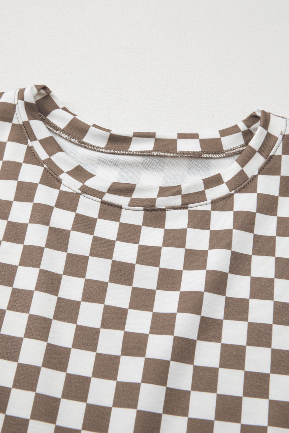 Brown Checkered Top and Short Casual 2pcs Set Aaria Tees