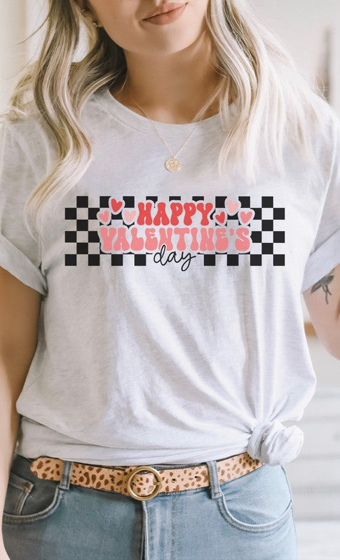 Happy Valentines Day Checkered Graphic Tee - Aaria Tees