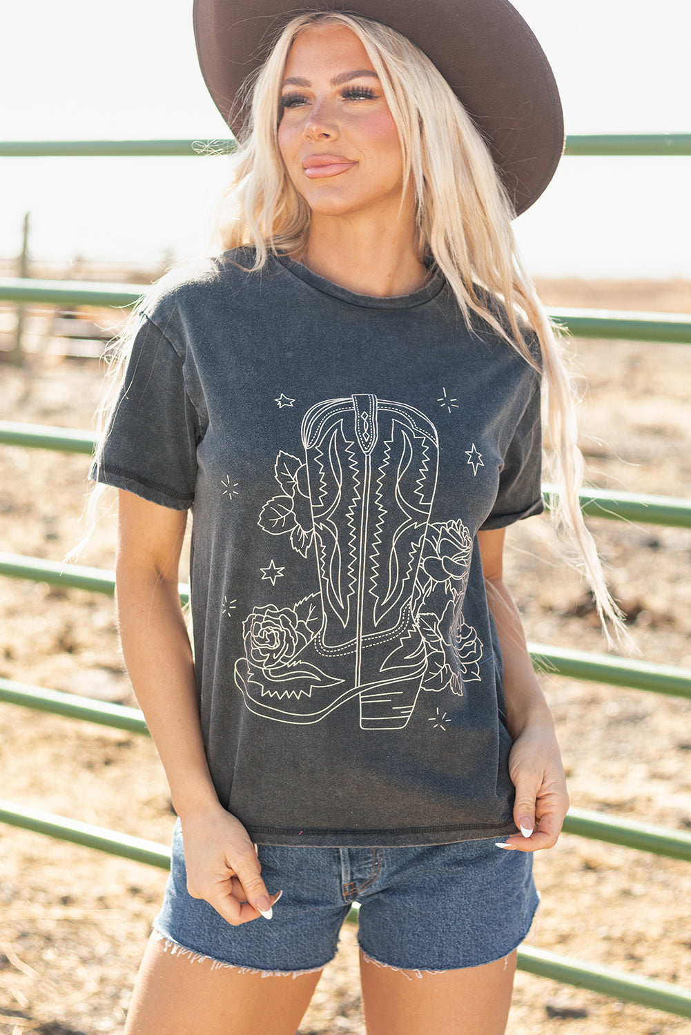 High-Rise Western Cowboy Boots Graphic Tee - Aaria Tees