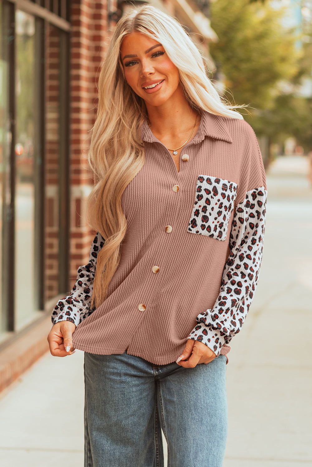 Western Leopard Corded Knit Patchwork Shacket