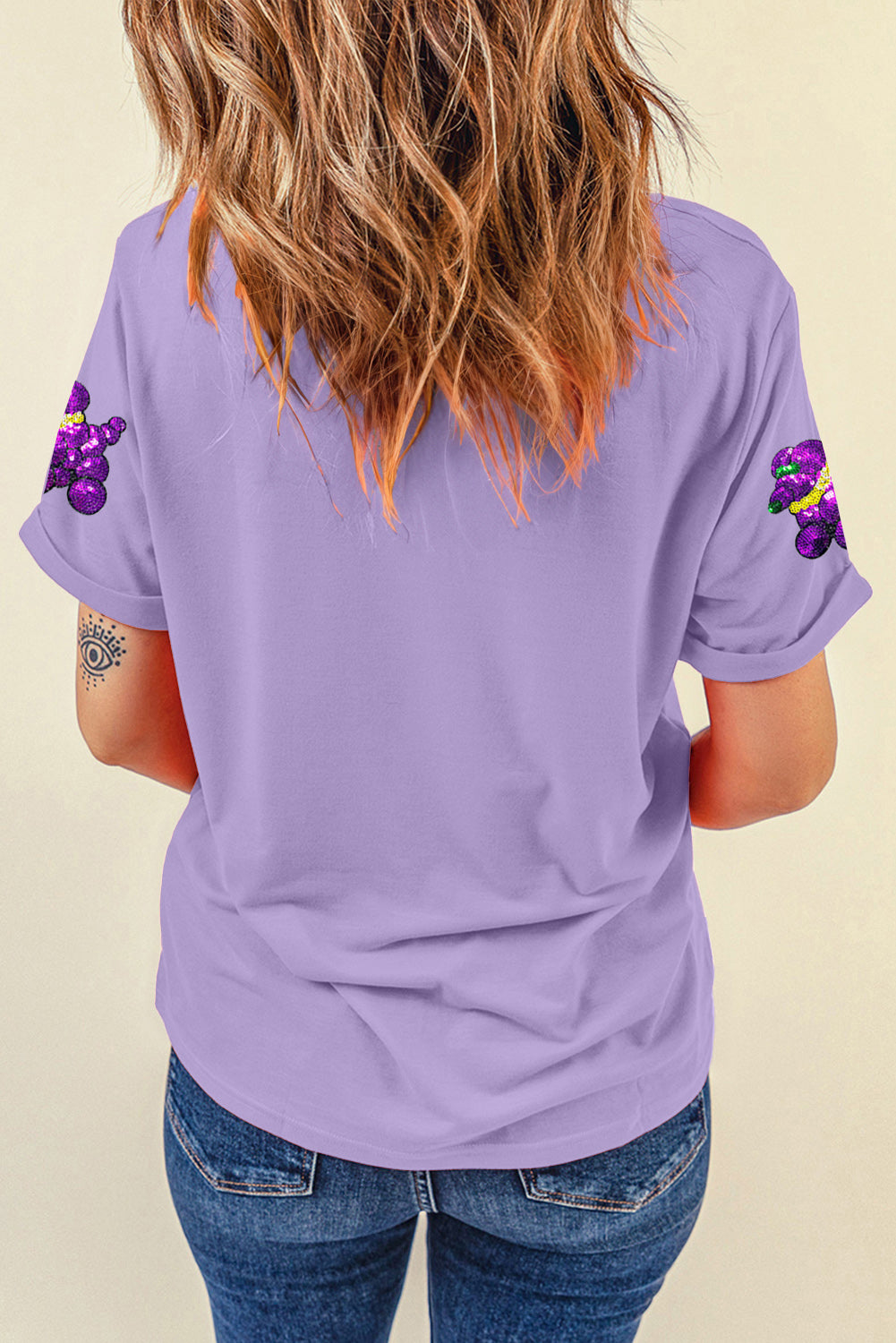 White Sequin Balloon Puppy Graphic Mardi Gras Tee - Aaria Tees