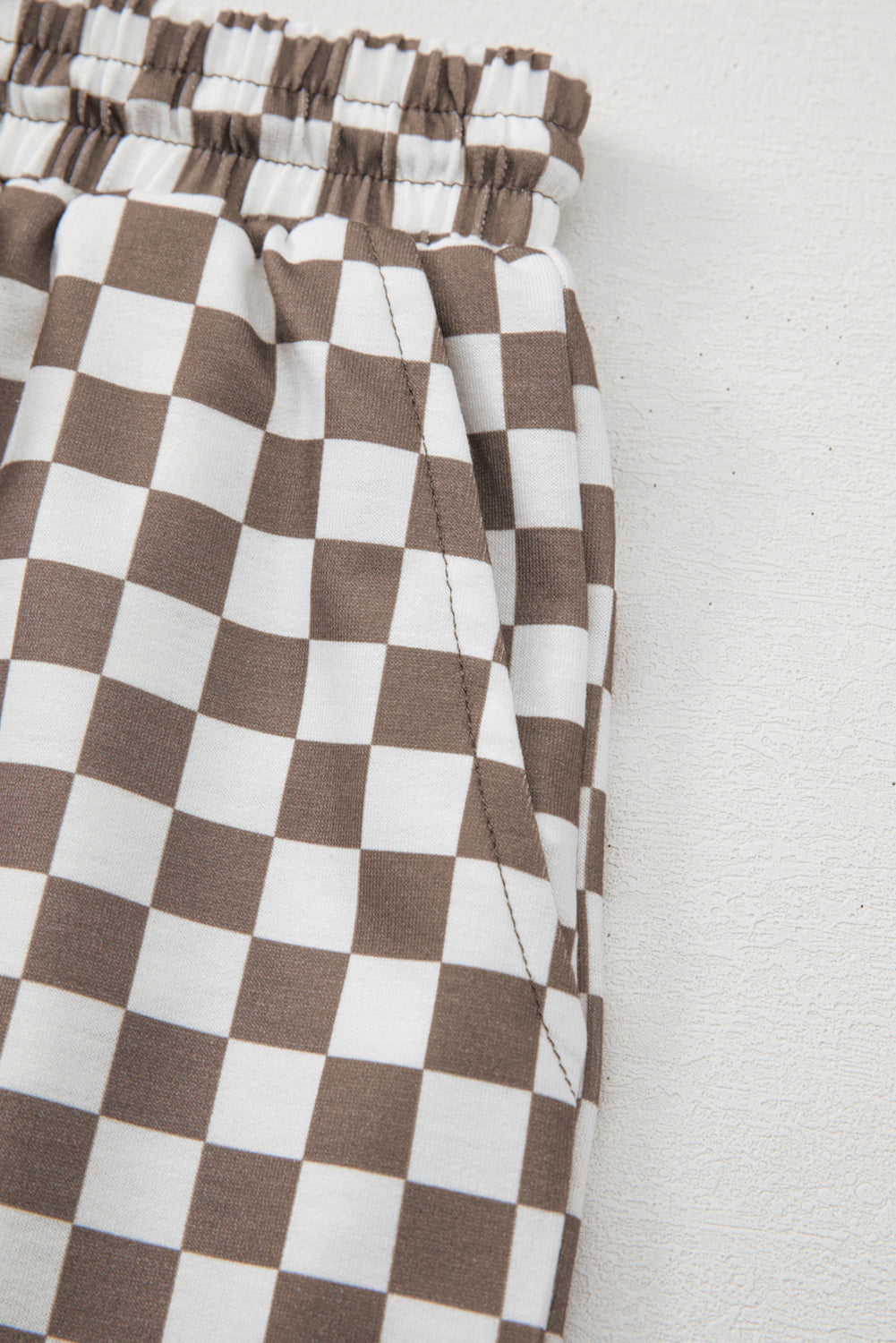 Brown Checkered Top and Short Casual 2pcs Set Aaria Tees