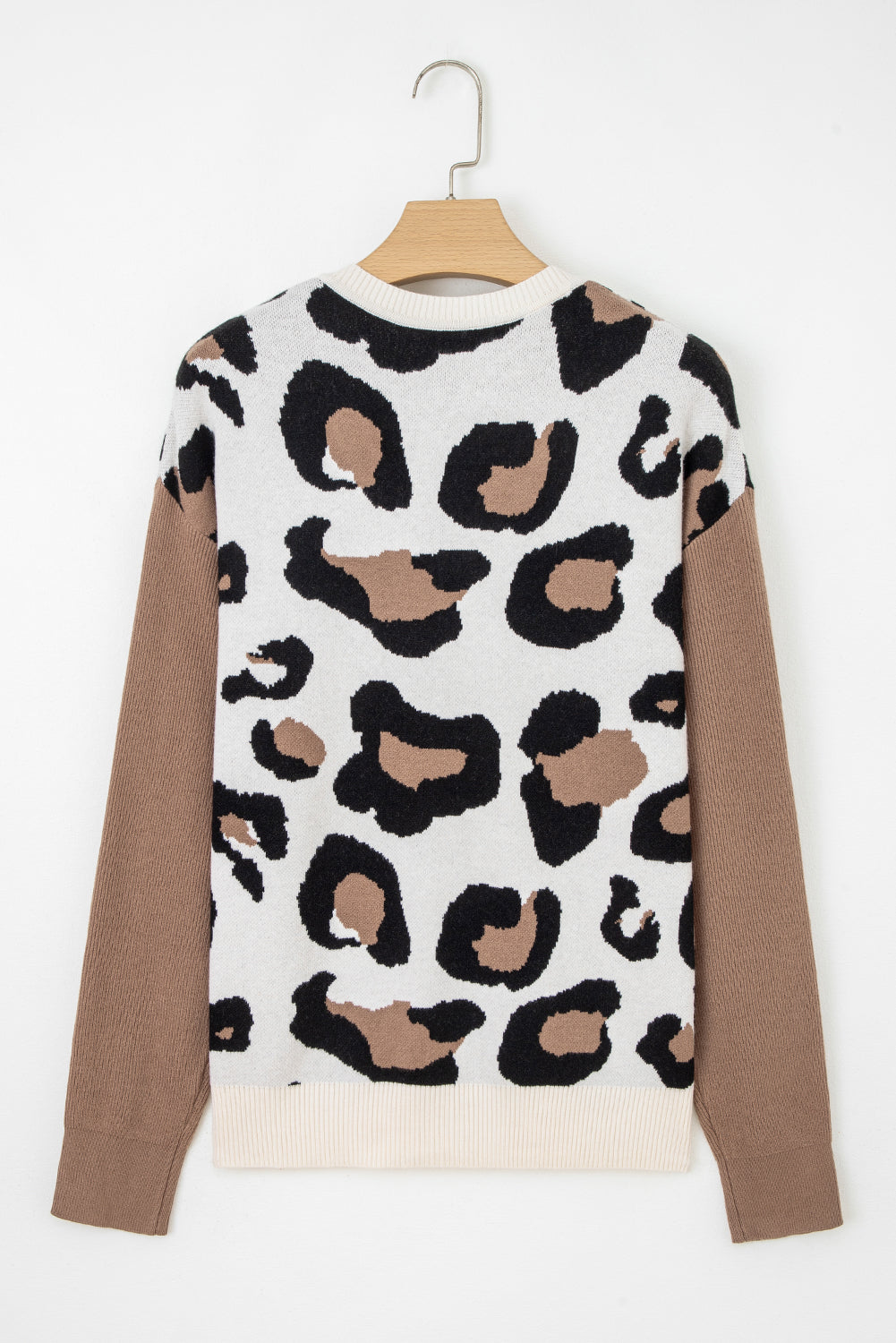 Leopard Colorblock Drop Shoulder V-Neck Sweater