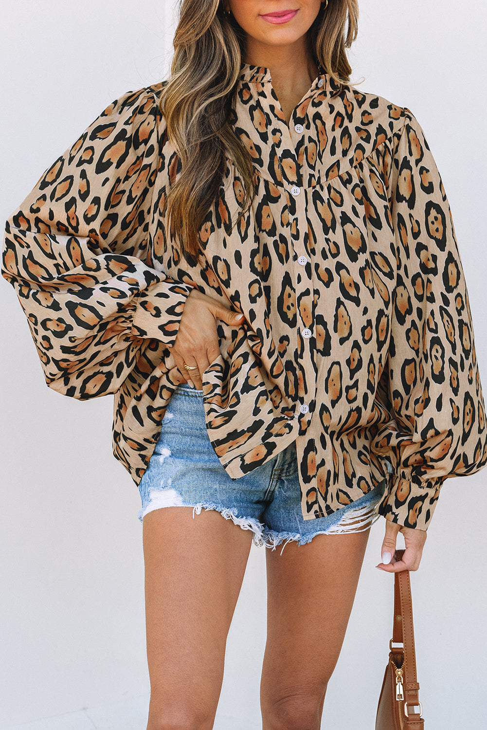 Jet Stream Oversized Leopard Print Balloon Sleeve Casual Shirt - Aaria Tees