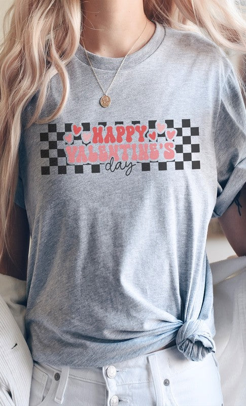 Happy Valentines Day Checkered Graphic Tee - Aaria Tees
