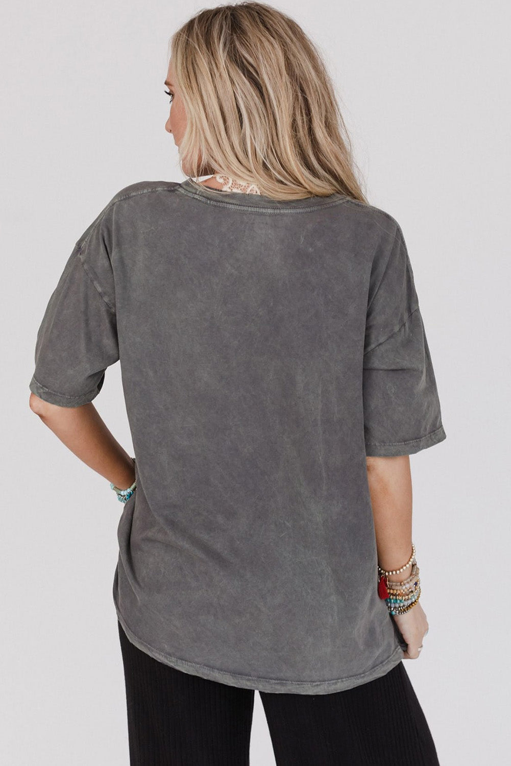 Dark Grey Kindness Butterflies Graphic Mineral Wash Loose Tee Aaria Tees