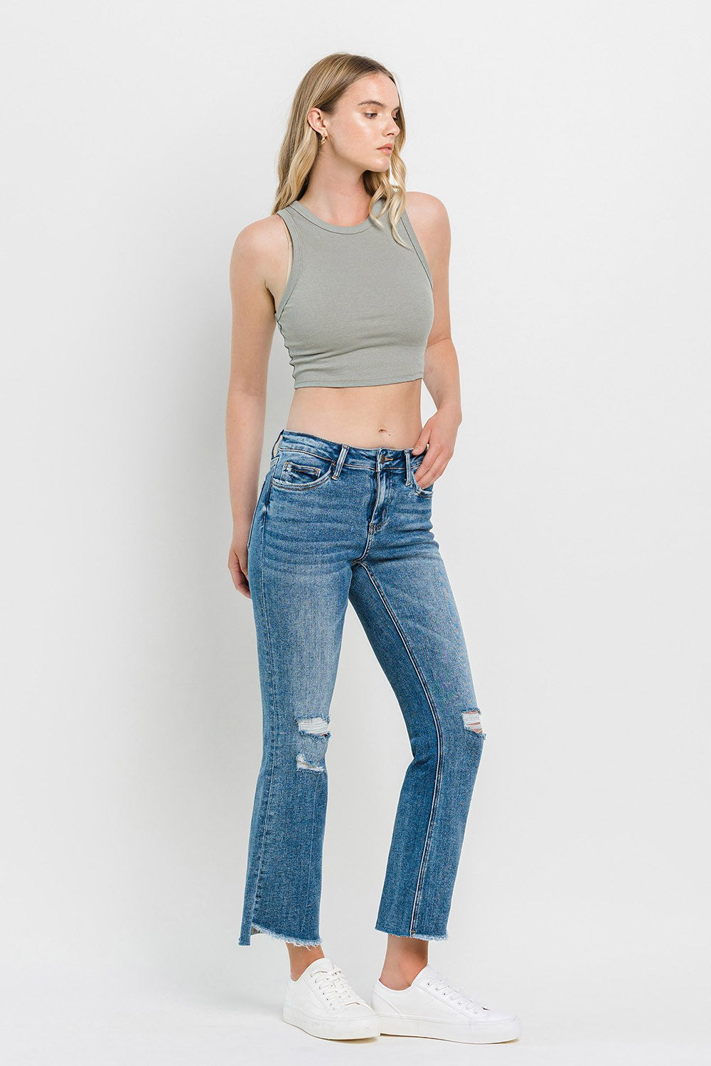 Vervet by Flying Monkey Full Size Mid Rise Distressed Cropped Flare Jeans - Aaria Tees Aaria Tees