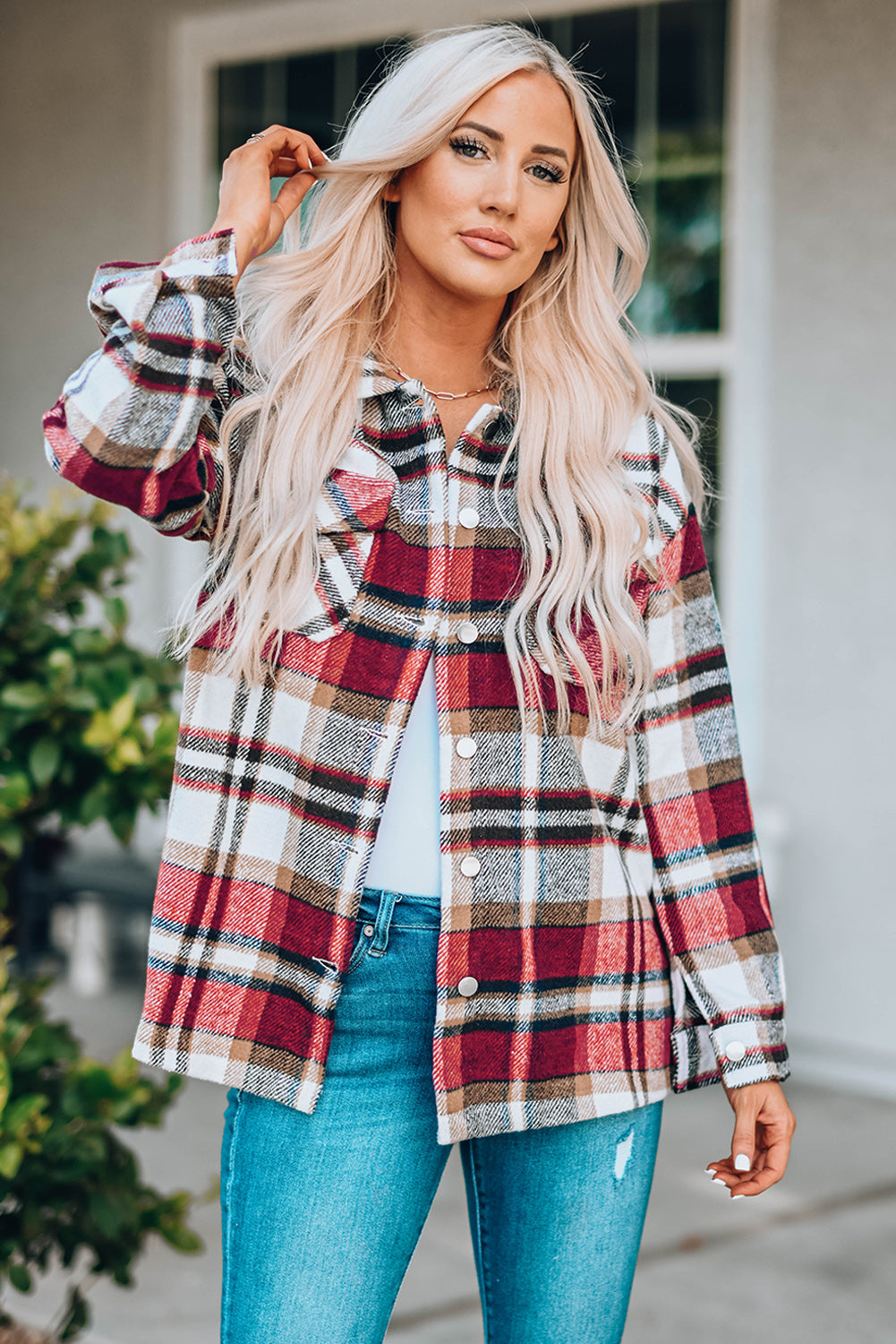 Keily Plaid Pocketed Shacket - Aaria Tees