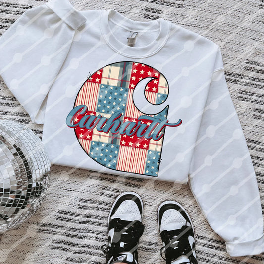 USA patchwork CH tee or sweatshirt 4th of July