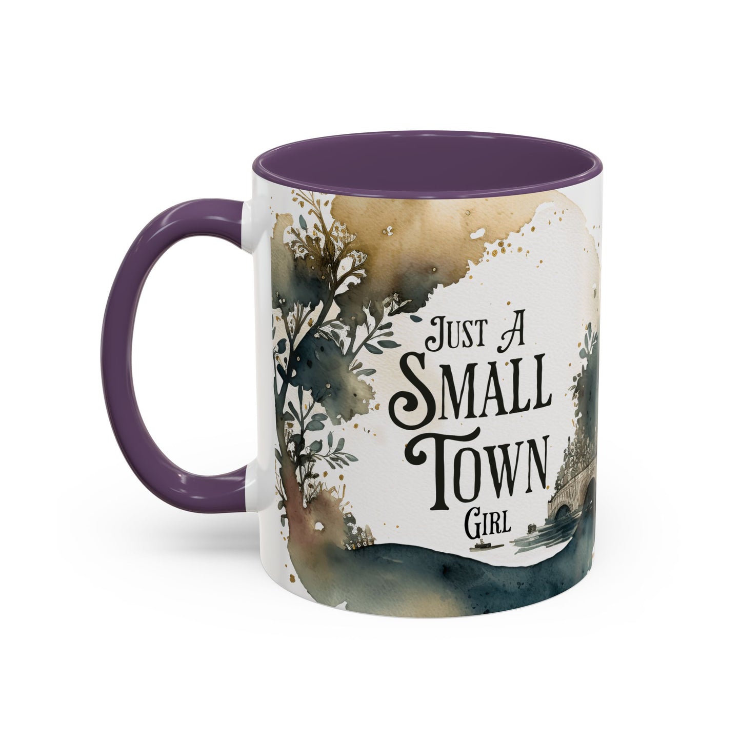 "Just a Small Town Girl" Accent Coffee Mug - Beautiful Watercolor Design for Everyday Enjoyment - Aaria Tees