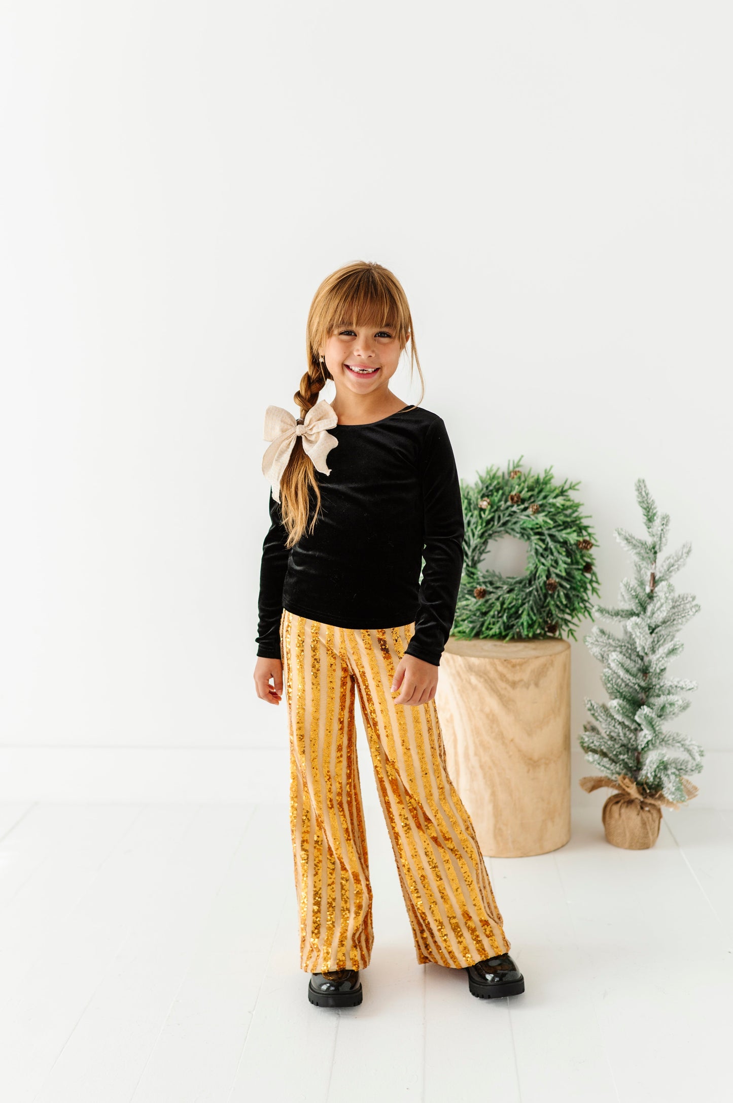 Gold Sequin Stripe | Wide-Leg Pants