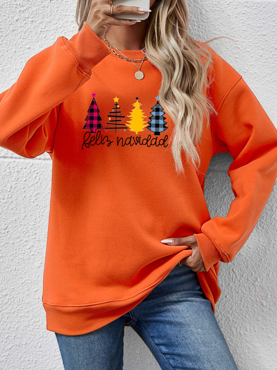Round Neck Graphic Long Sleeve Sweatshirt - Aaria Tees Aaria Tees