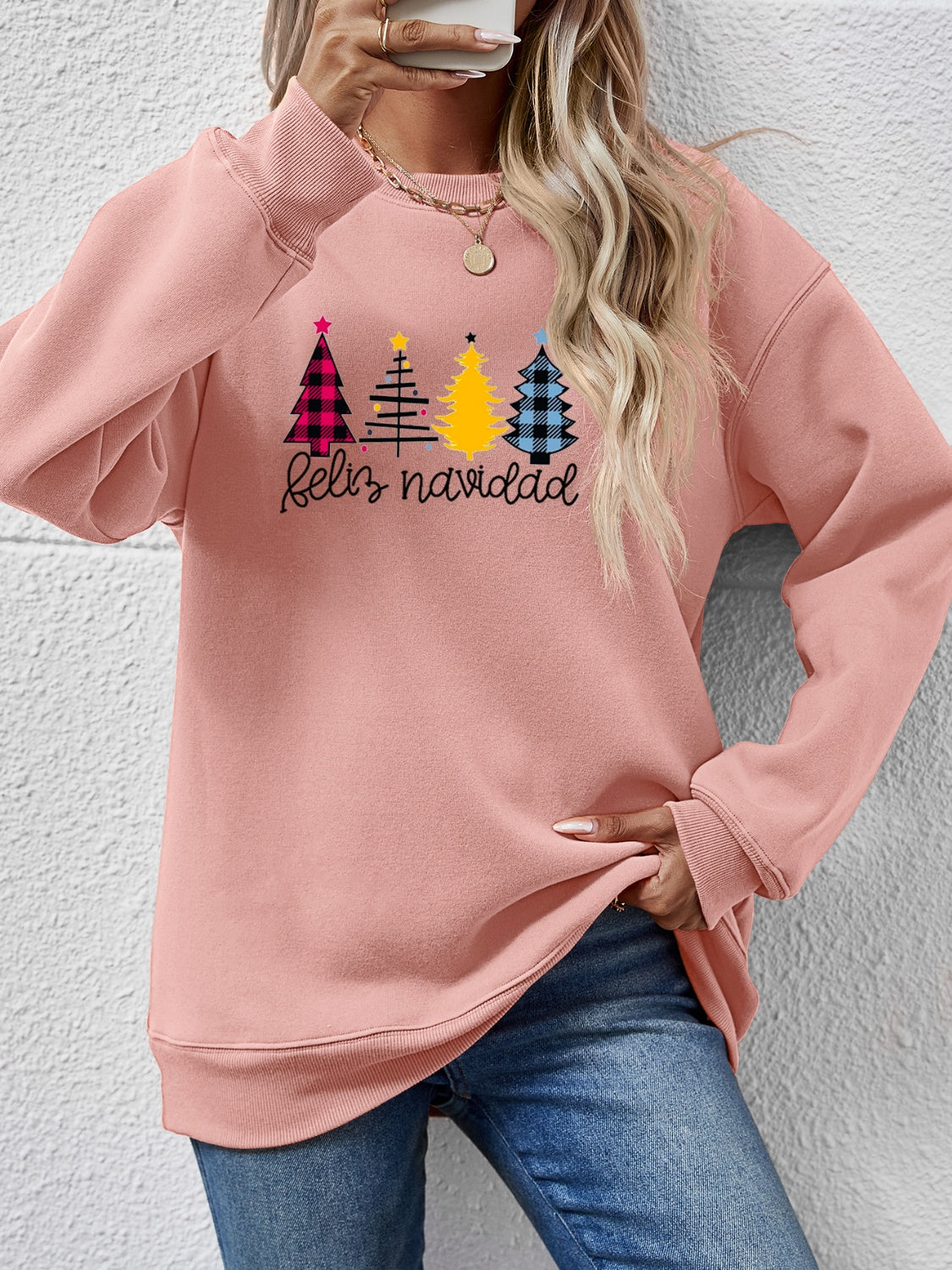 Round Neck Graphic Long Sleeve Sweatshirt - Aaria Tees Aaria Tees