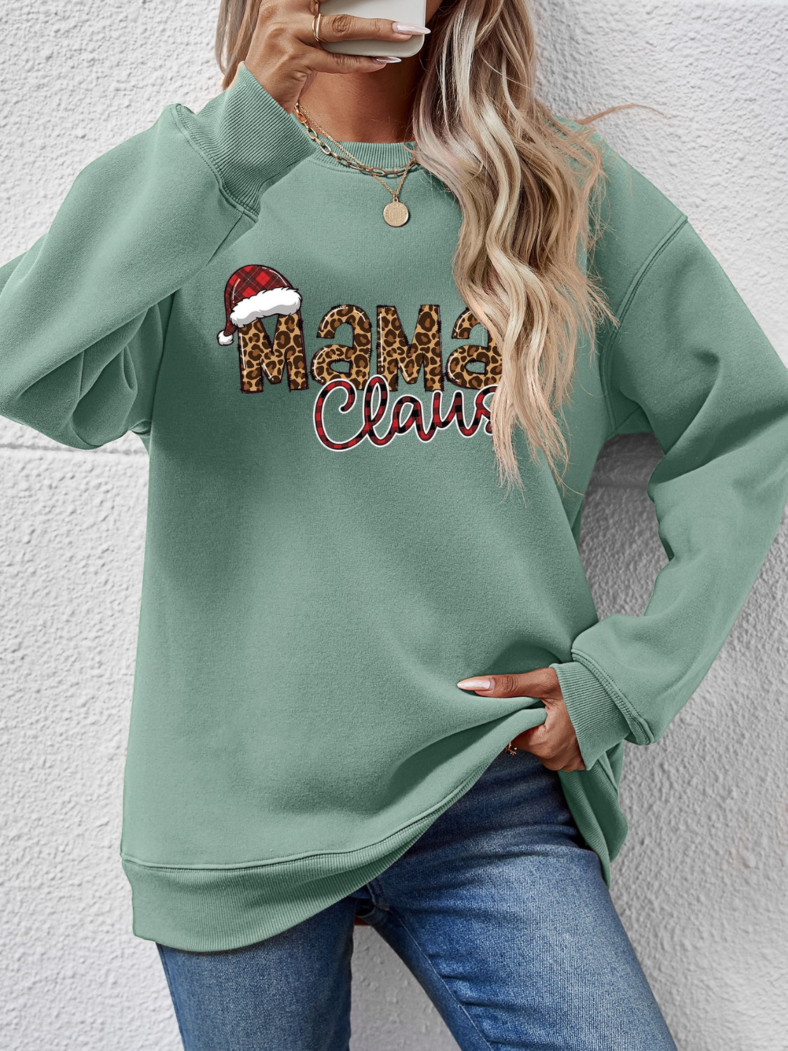 Round Neck Letter Graphic Long Sleeve Sweatshirt - Aaria Tees Aaria Tees