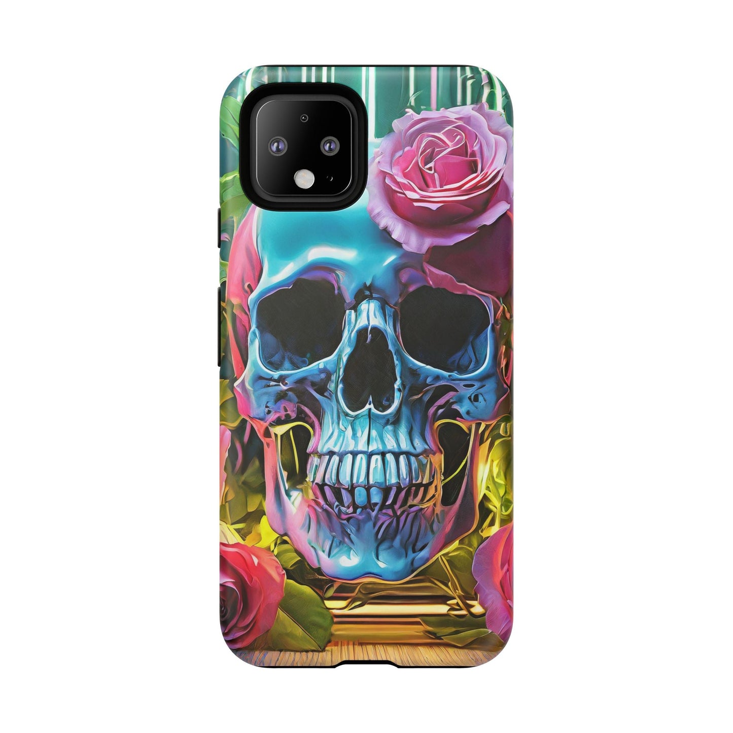 Neon Rose Skull Tough Phone Case