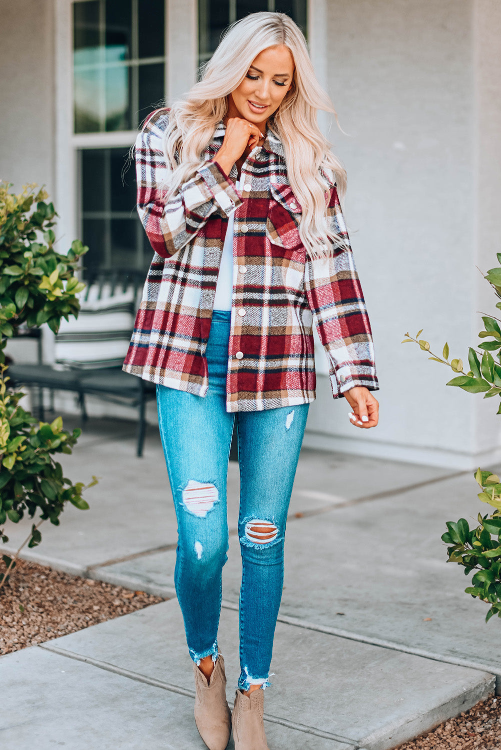 Keily Plaid Pocketed Shacket - Aaria Tees