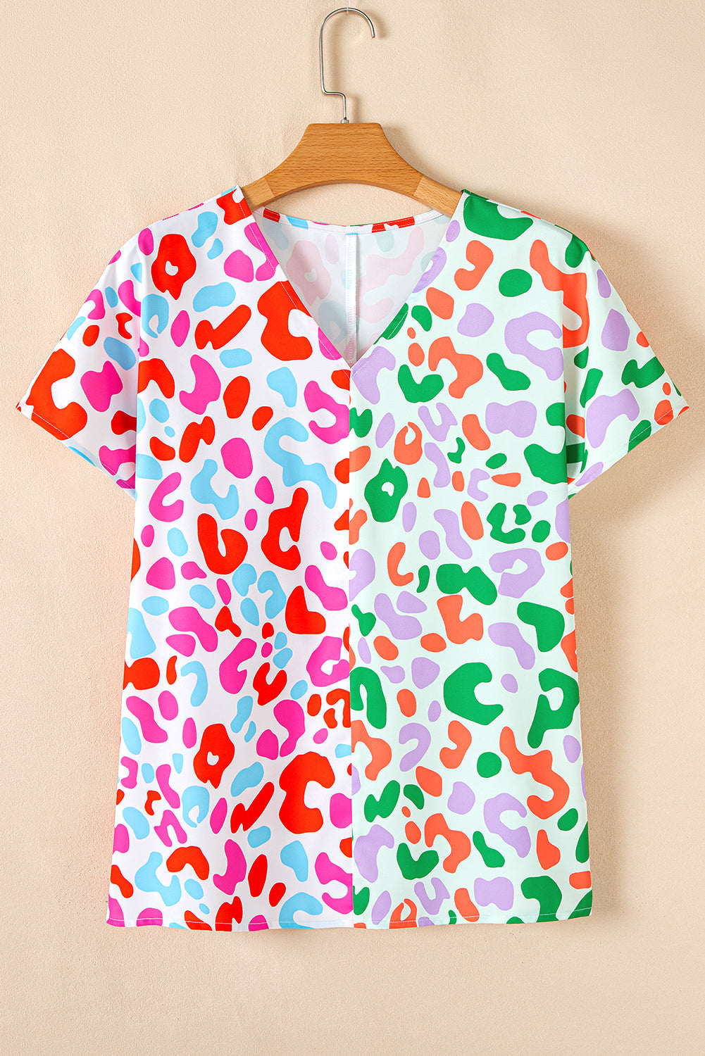 Artemis Leopard V Neck Short Sleeve Blouse