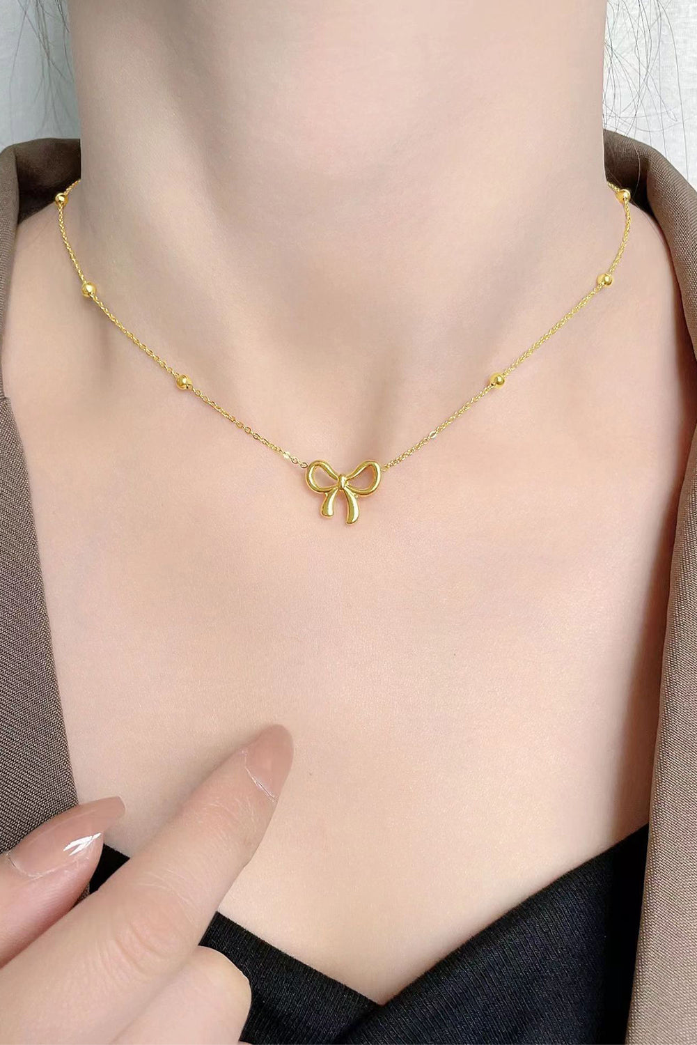 Gold Bowknot Pendant Plated Choker Necklace Aaria Tees