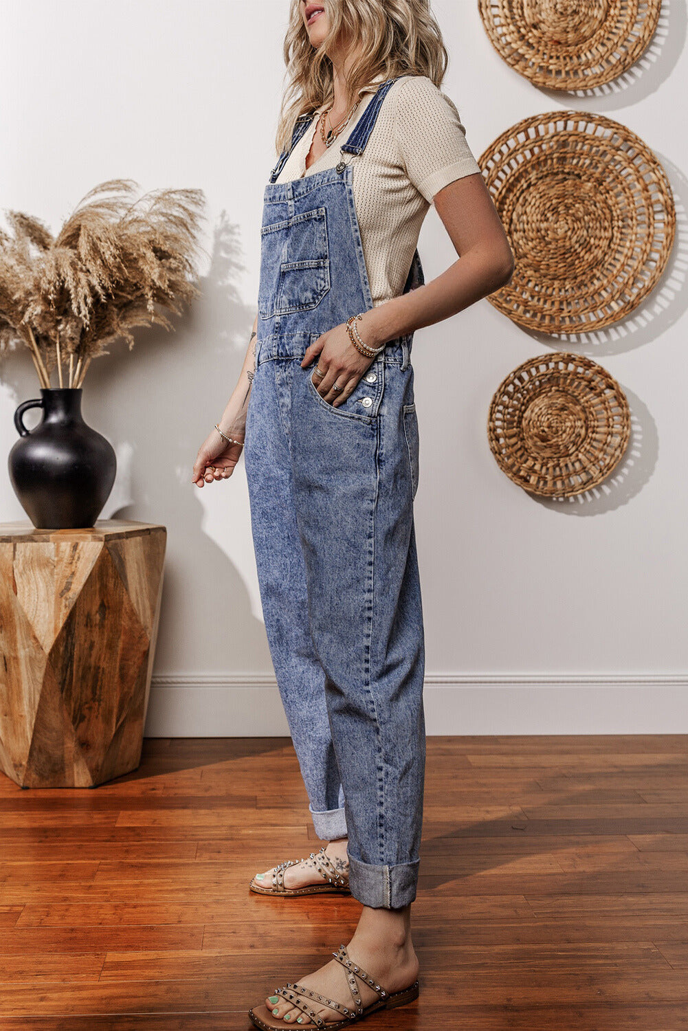 Piper Denim Straight Leg Jumpsuit with Pockets - Aaria Tees