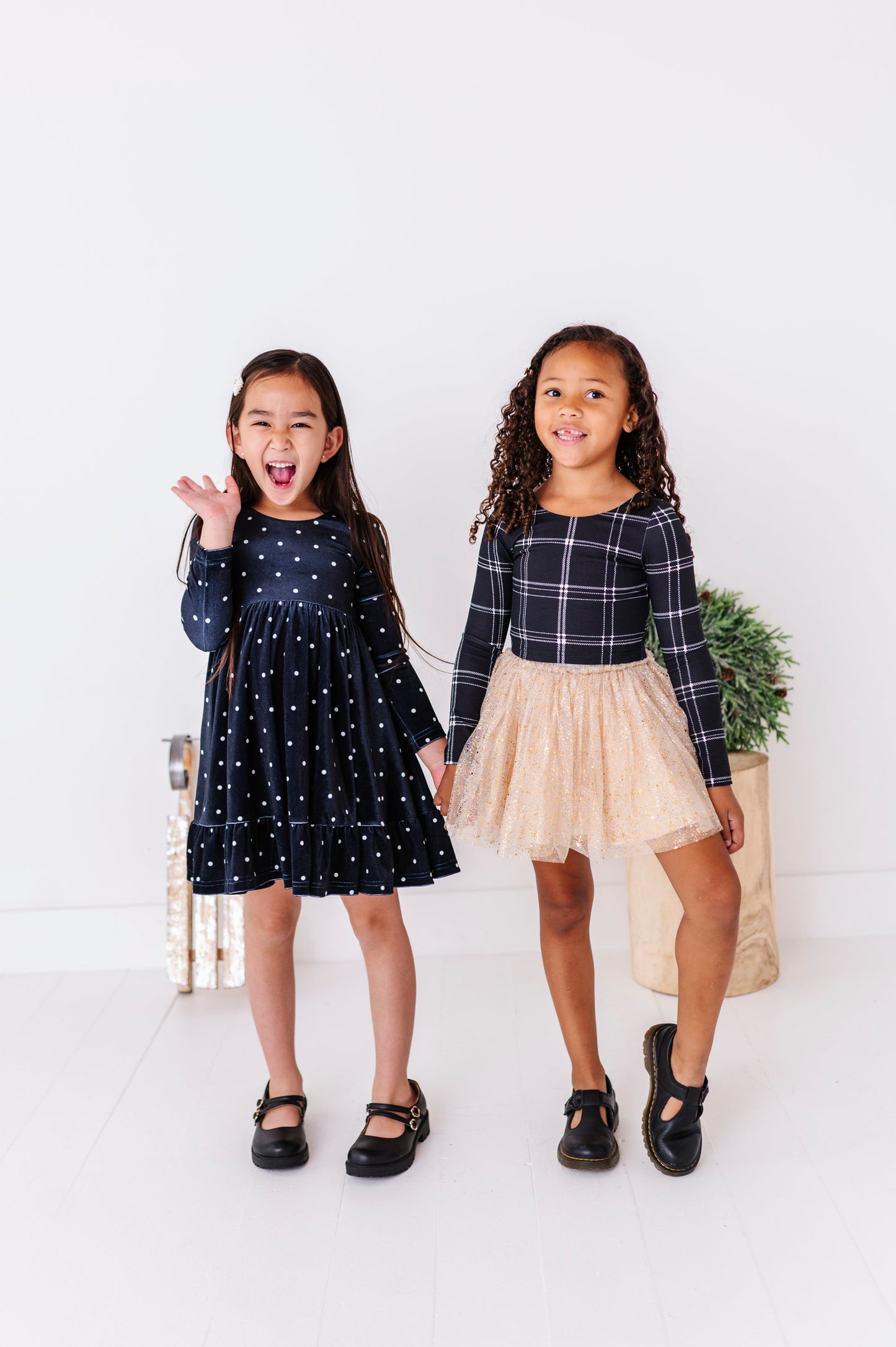 Black Plaid | CROPPED Bow Back Long Sleeve Top