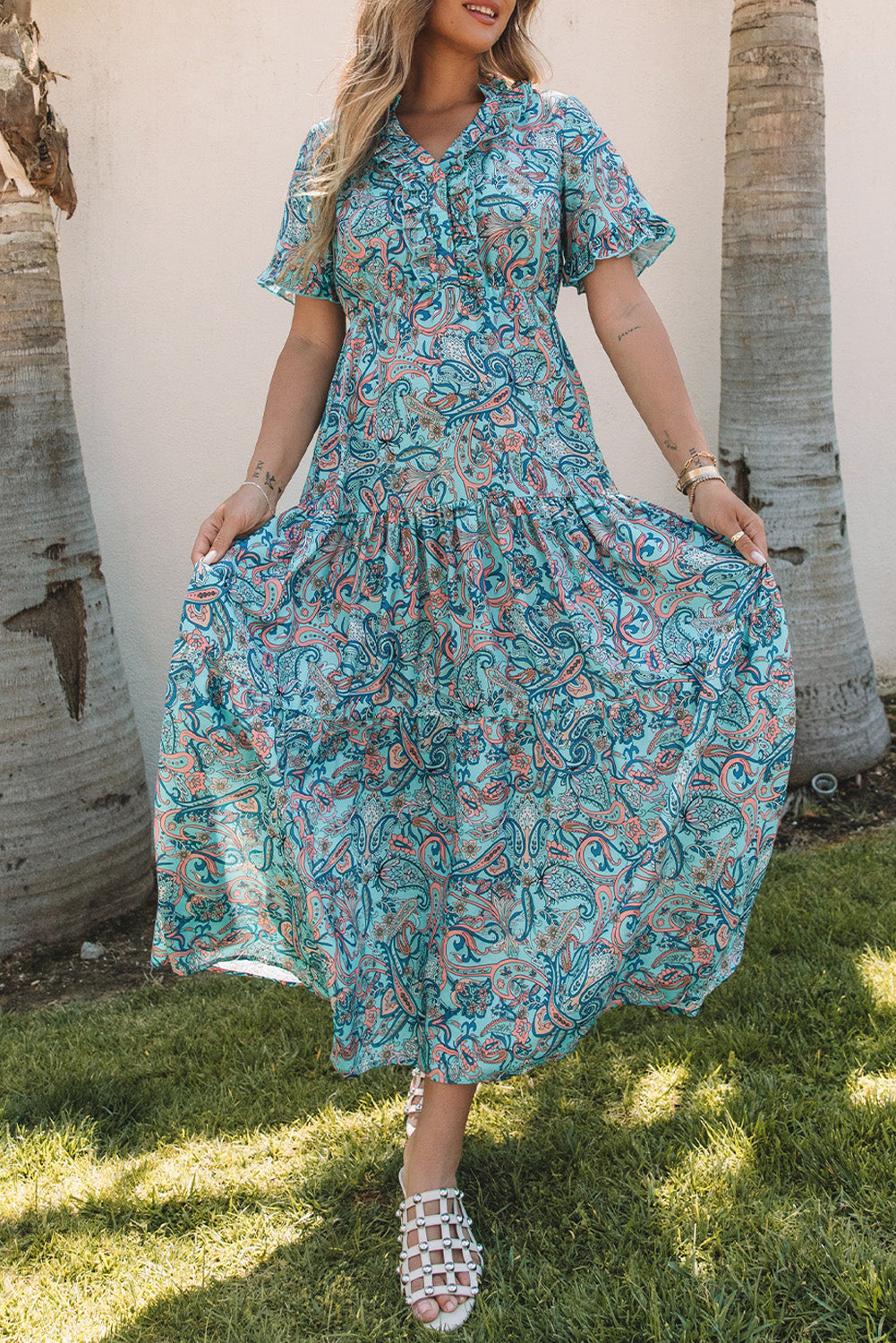 Aila Boho Holiday Ruffle Tiered Maxi Dress - Aaria Tees Aaria Tees